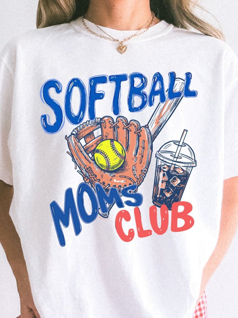 Softball Moms Club T-Shirt Funny Retro Coffee Lover Graphic Tee Mom Life Shirt